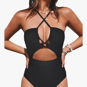 Black Halter Cutout One-Piece Swimsuit